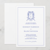 Blauwe Botanische Kam & Lint Elegante Bruiloft Kaart (Voorkant / Achterkant)