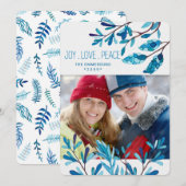 Blauwe Botanische kerstfoto en naam Feestdagenkaart (Voorkant / Achterkant)