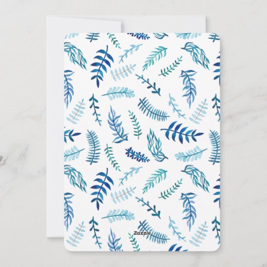 Blauwe Botanische kerstfoto en naam Feestdagenkaart (Achterkant)