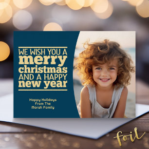 Blauwe Botanische Kerstgroet - 1 foto Folie Feestdagenkaart