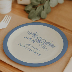 Blauwe Botanische Lint Baby Shower Papieren Bordje