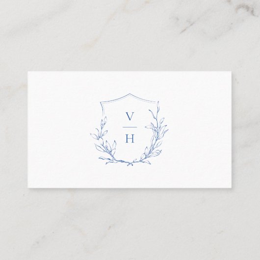 Blauwe, botanische monogram bruiloft plaatskaartje (Achterkant)