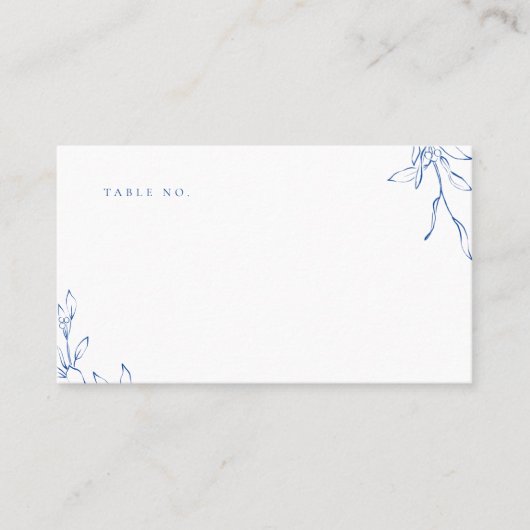 Blauwe, botanische monogram bruiloft plaatskaartje (Voorkant)