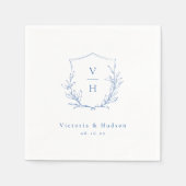 Blauwe, botanische monogram bruiloft servet (Voorkant)