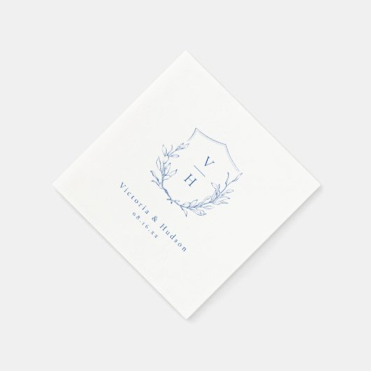 Blauwe, botanische monogram bruiloft servet (Hoek)