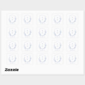 Blauwe, botanische monogram bruiloft vierkante sticker (Vel)