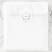 Blauwe, botanische monogram bruiloft vierkante sticker (Tas)