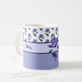 blauwe botanische papaver met monogram koffiemok (Voorkant links)