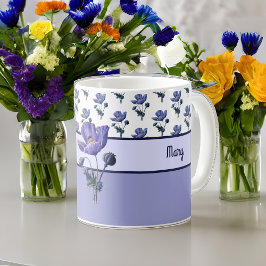  blauwe botanische papaver met monogram koffiemok