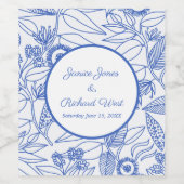 Blauwe Botanische Persoonlijke Navy Frame Wijn Etiket (Enkel label)