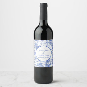 Blauwe Botanische Persoonlijke Navy Frame  Wijn Etiket