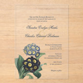 Blauwe Botanische Primrose Acryl Uitnodigingen (Voorkant)