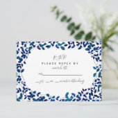 Blauwe Botanische RSVP Kaartje (Staand voorkant)