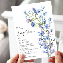 Blauwe Botanische Schoonheid Wildbloem Baby Shower