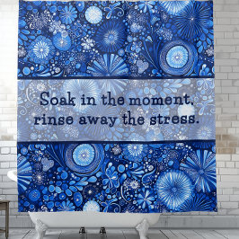 Blauwe Botanische Shibori Gezegden Douchegordijn