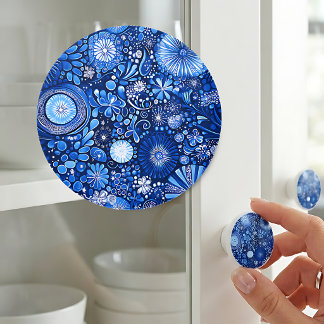 Blauwe Botanische Shibori Keramische Knop