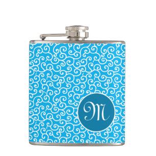 Blauwe Botanische Spiraal Vine Karakusa Patroon Heupfles