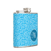 Blauwe Botanische Spiraal Vine Karakusa Patroon Heupfles (Rechts)