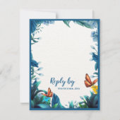 Blauwe Botanische Vlinder QR Code Huwelijksreactie RSVP Kaartje (Voorkant)