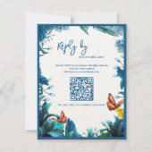 Blauwe Botanische Vlinder QR Code Huwelijksreactie RSVP Kaartje (Achterkant)