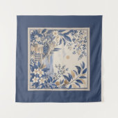 Blauwe Botanische Wandtapijt Wandkleed (Voorkant (horizontaal))