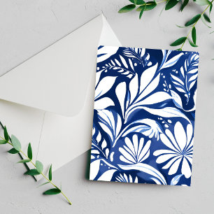 Blauwe Botanische Waterverf Bloem Motief Kaart