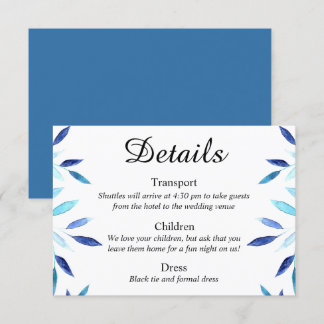 Blauwe Botanische Waterverf Bruiloft Details Kaart