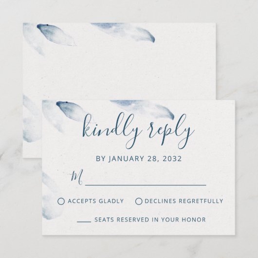 Blauwe botanische waterverf eenvoudige elegante br RSVP kaartje (Voorkant / Achterkant)