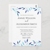 Blauwe Botanische Waterverf Winterbruiloft uitnodi Briefkaart (Voorkant / Achterkant)