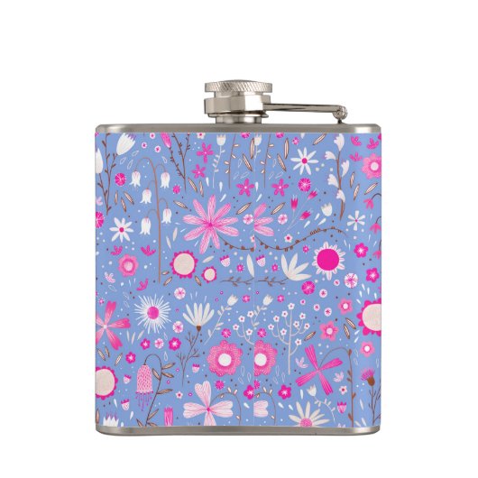  blauwe botanische wilde bloem heupfles (Achterkant)