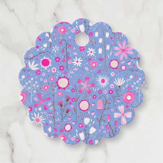 blauwe botanische wilde bloemen bedankjes labels (Voorkant)