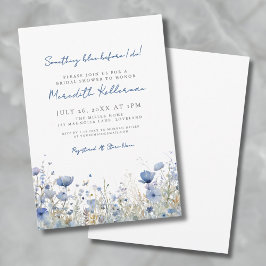 Blauwe Botanische Wilde Bloemen Bruiloft Brunch Kaart