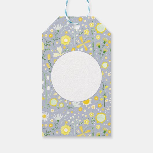 blauwe botanische wilde bloemen cadeaulabel (Achterkant)