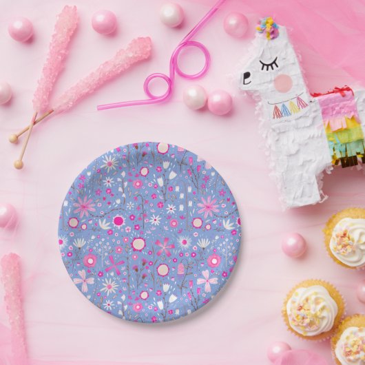  blauwe botanische wilde bloemen papieren bordje (Feest)