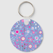 blauwe botanische wilde bloemen sleutelhanger (Voorkant)