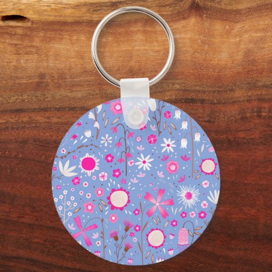 blauwe botanische wilde bloemen sleutelhanger (Voorkant)