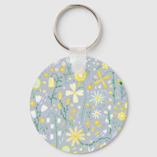 blauwe botanische wilde bloemen sleutelhanger