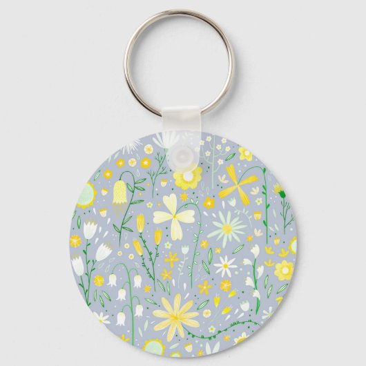  blauwe botanische wilde bloemen sleutelhanger (Voorkant)
