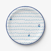 Blauwe boten Waves Summer Party Nautical Ship Papieren Bordje (Voorkant)