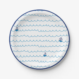 Blauwe boten Waves Summer Party Nautical Ship Papieren Bordje
