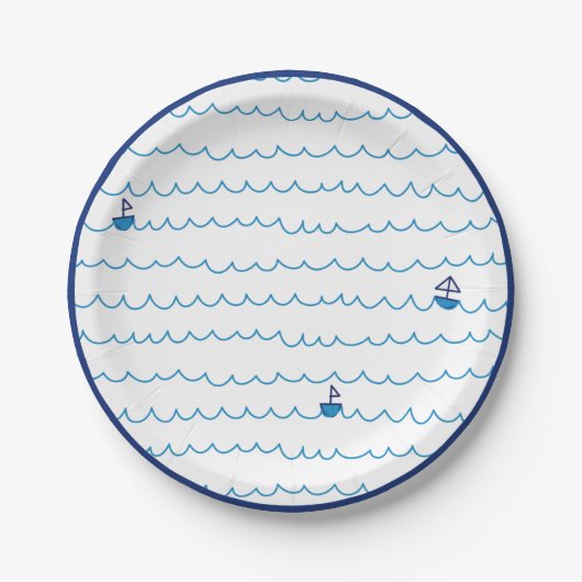 Blauwe boten Waves Summer Party Nautical Ship Papieren Bordje (Voorkant)