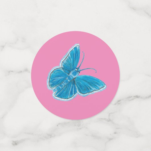 Blauwe boter flens flinterpatroon roze confetti (Kleine voorkant)