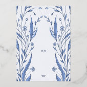 Blauwe Boterbloem Bruiloft Folie Uitnodiging (Achterkant)