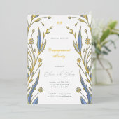 blauwe boterbloem folie uitnodiging (Staand Voorkant)