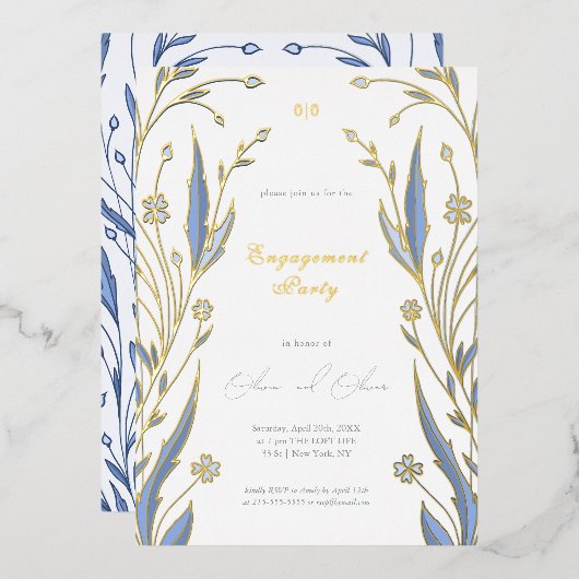 blauwe boterbloem folie uitnodiging (Voorkant / Achterkant)