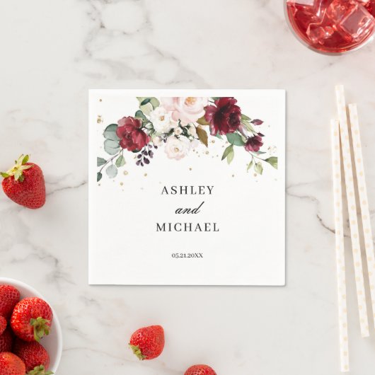 Blauwe Bourgogne en Roze Bloemen Boho Servetten (Insitu)