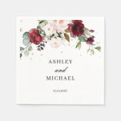 Blauwe Bourgogne en Roze Bloemen Boho Servetten (Voorkant)