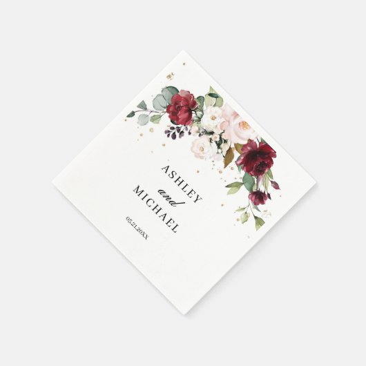 Blauwe Bourgogne en Roze Bloemen Boho Servetten (Hoek)