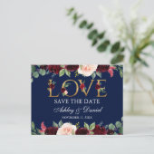 Blauwe Bourgogne Waterverf Floral Love Save the Da Aankondigingskaart (Staand voorkant)