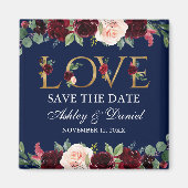 Blauwe Bourgogne Waterverf Floral Love Save the Da Magneet (Voorkant)
